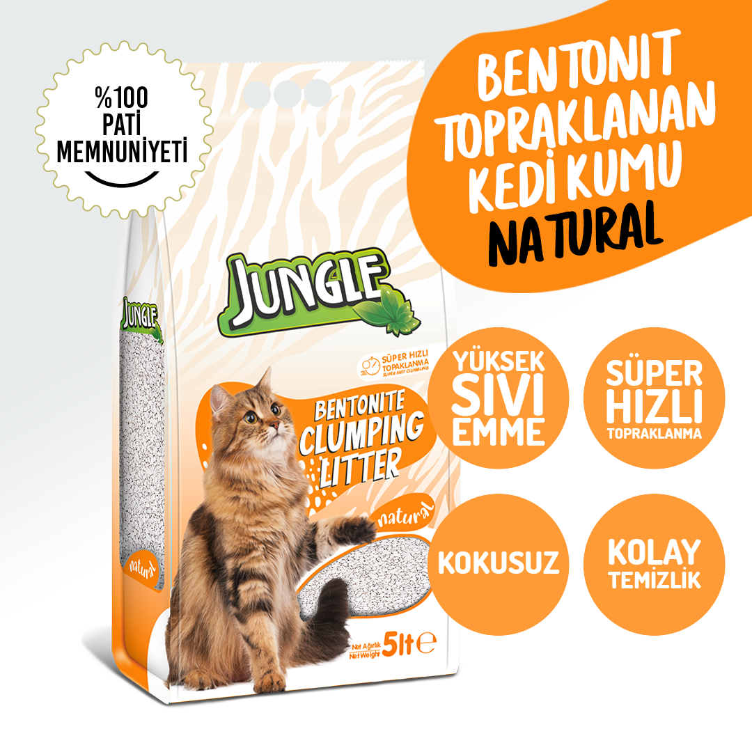 Jungle Natural Kokusuz Bentonit Topaklanan Kedi Kumu 5 Lt