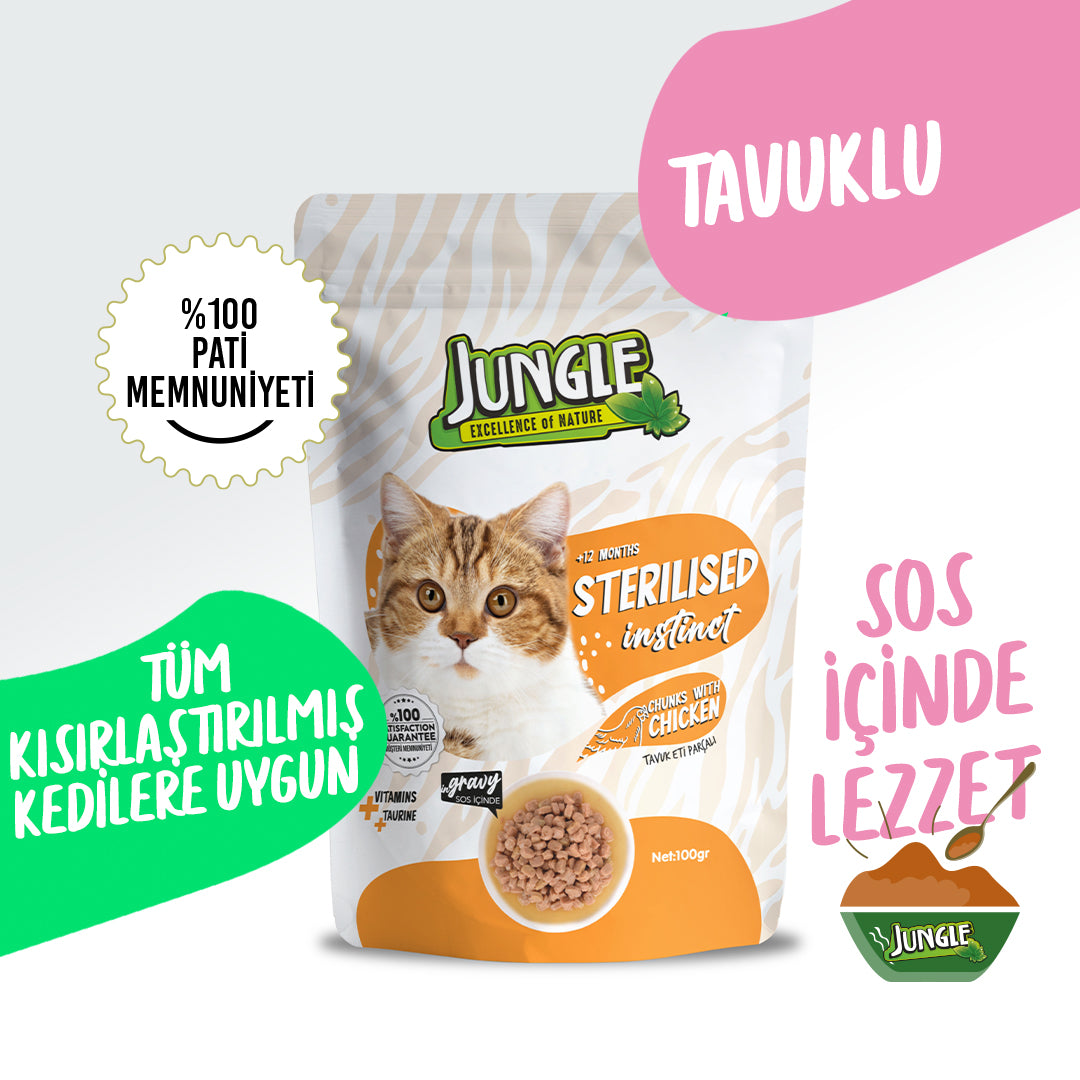 Jungle Pouch Kısırlaştırılmış Kedi Tavuklu Yaş Mama