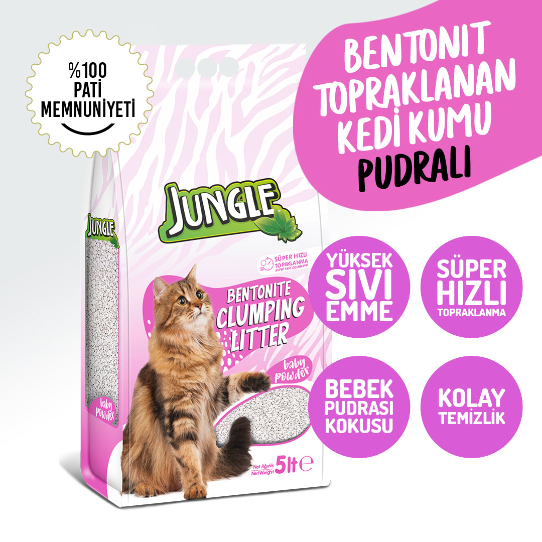 Jungle Bebek Pudrası Kokulu Bentonit Topaklanan Kedi Kumu 5 Lt