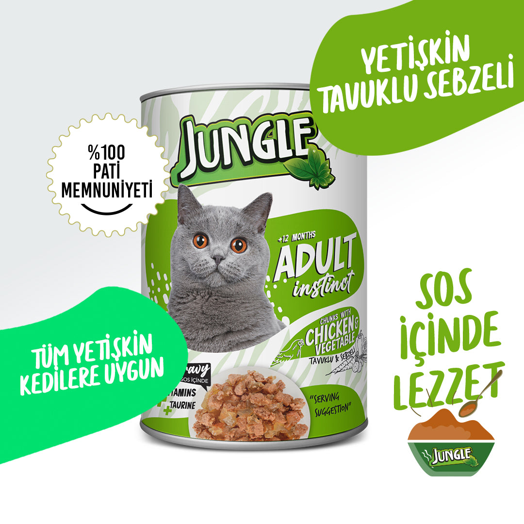 Jungle Tavuklu ve Sebzeli Soslu Yetişkin Kedi Konservesi