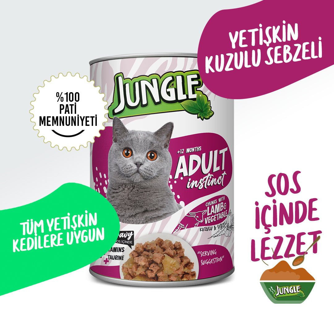 Jungle Kuzulu ve Sebzeli Soslu Yetişkin Kedi Konservesi