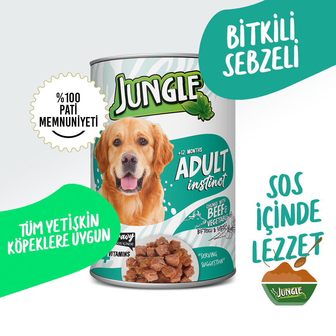 Jungle Biftekli ve Sebzeli Soslu Yetişkin Köpek Konservesi