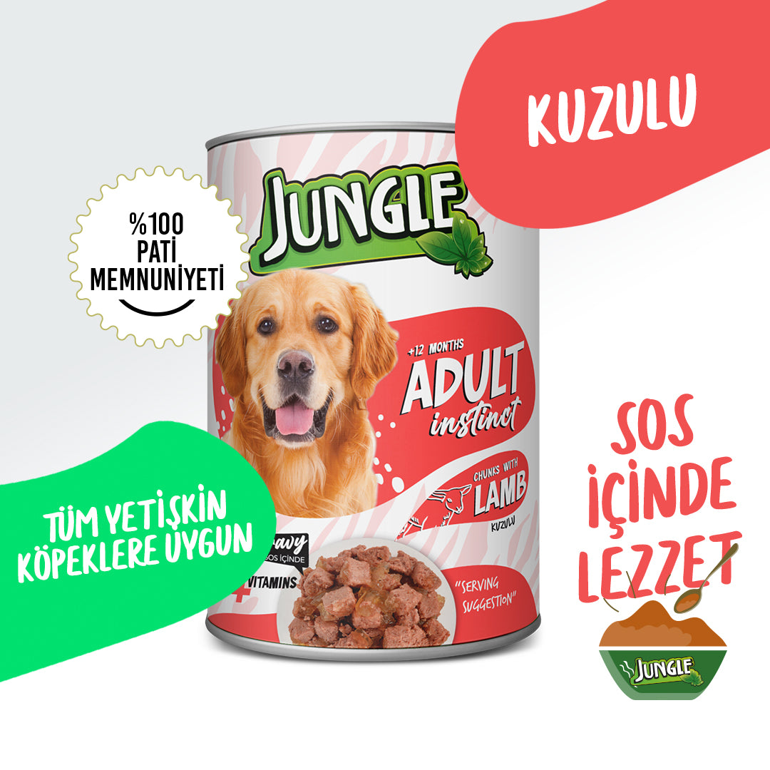Jungle Kuzulu ve Av Hayvanlı Soslu Yetişkin Köpek Konservesi