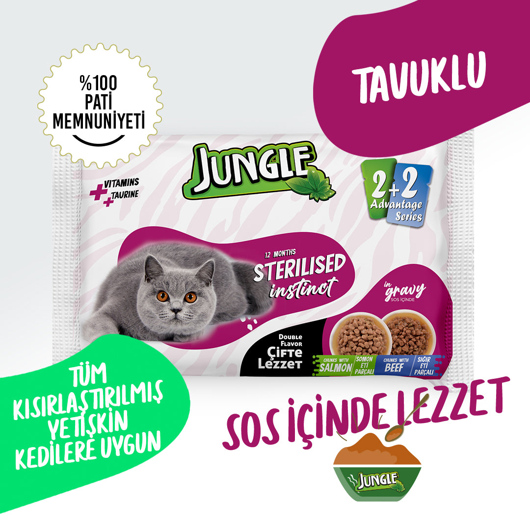 Jungle Kısırlaştırılmış Kedi 2+2 Jöleli Somon & Sığır Etli Yaş Mama