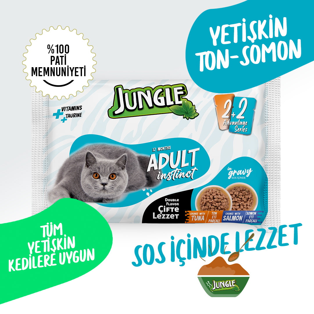 Jungle Yetişkin Kedi 2+2 Jöleli Somon & Ton Balıklı Yaş Mama