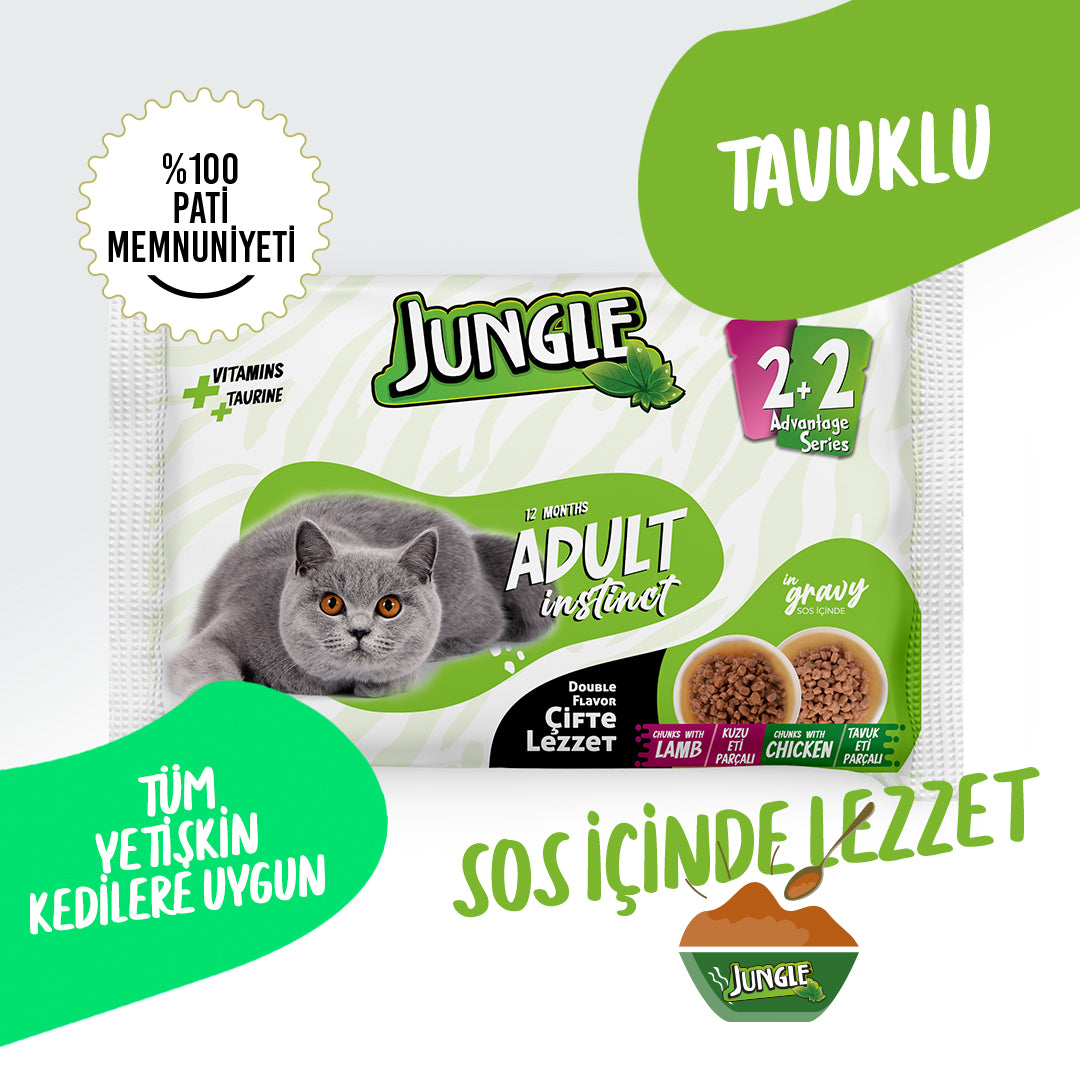 Jungle Yetişkin Kedi 2+2 Jöleli Kuzulu & Tavuklu Yaş Mama