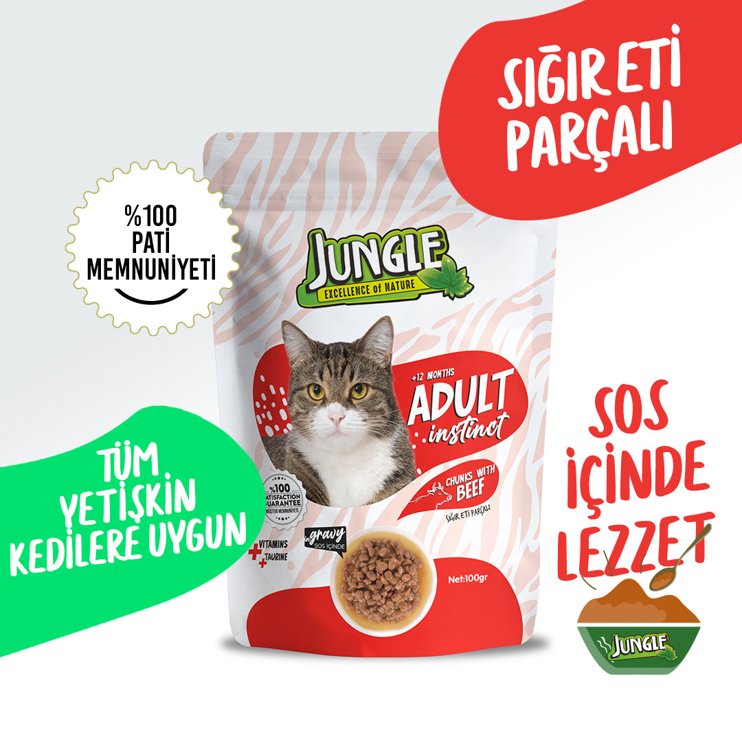 Jungle Pouch Sığır Etli Yetişkin Kedi Yaş Mama