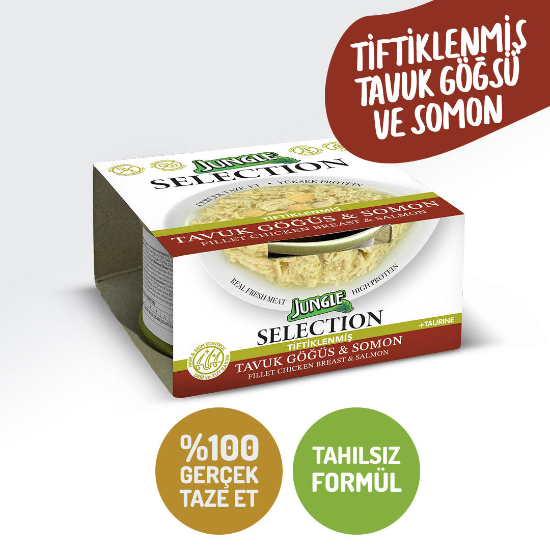 Jungle Selection Somon ve Tiftiklenmiş Tavuk Göğsü Kedi Yaş Maması